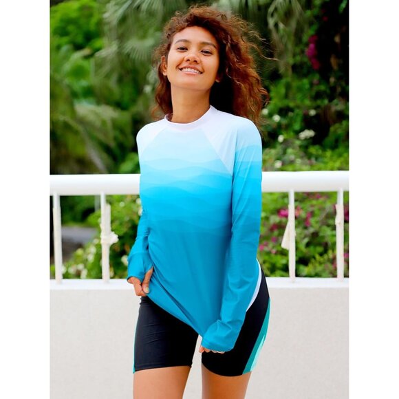 Women's Long Sleeve UV Rash Guard Shirt Spf 50+ Sun Protection Swimwear - Picture 5 of 7